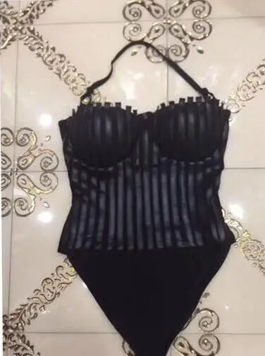 

New Beach Fashion Sexy Black Bandage Bodysuit 2018 Knitted Designer Bandage Bodysuit
