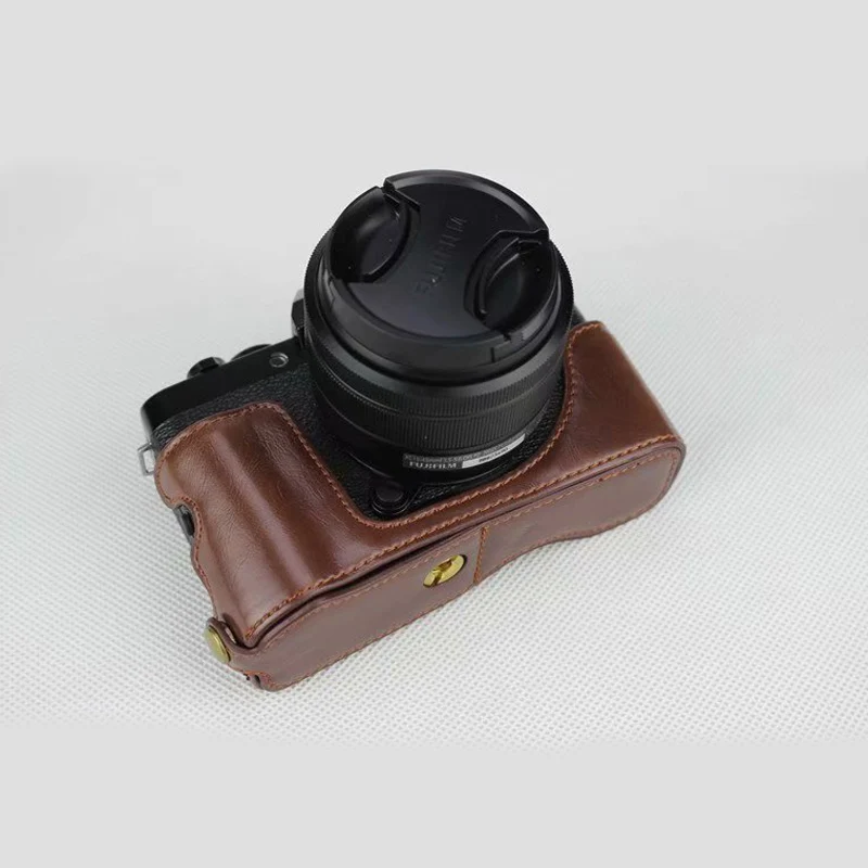 Coffee Color Портативный из искусственной кожи чехол для камеры для Fujifilm Fuji XT100 X-T100 X T100 XT-100 половина тела комплект Обложка с батарейным отсеком - Цвет: Coffee Color