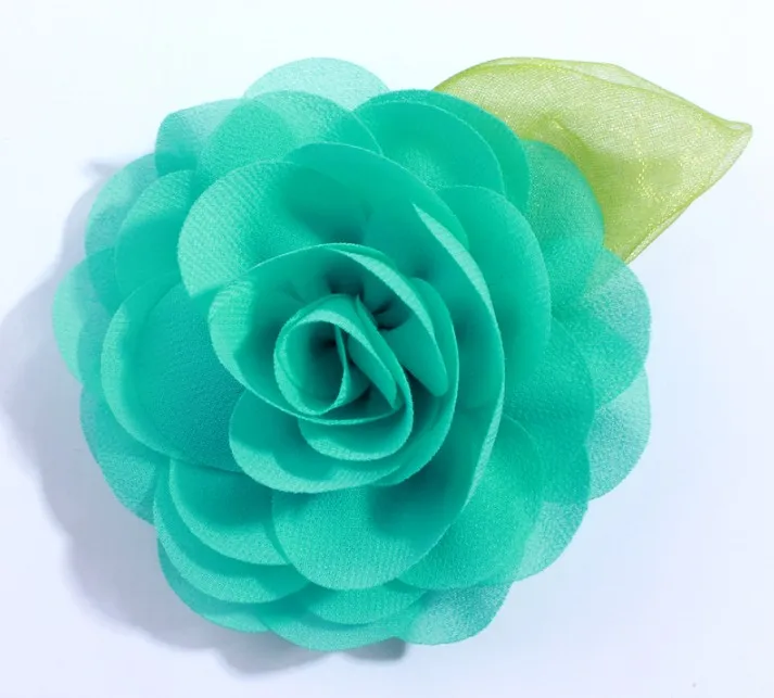 8.5CM Green Leaf Chiffon Flowers For Headband Petals Poppy Fabric Flower Hair Accessories |