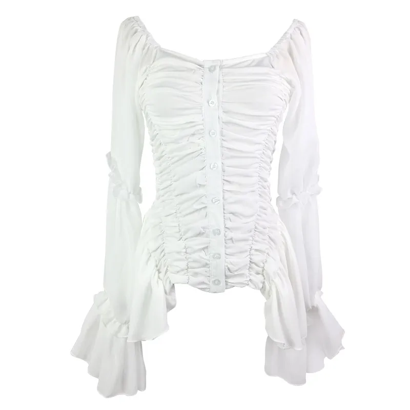 Женская шифоновая блузка с вырезом лодочкой и расклешенными рукавами|Блузки| |