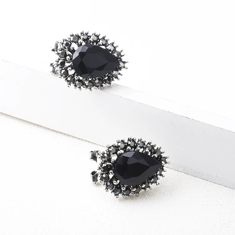F&ampU Fashion Deluxe Waterdrop Rhinestone Earrings Stud for Women Sweet Wreath Blue And Black Jewelry For Party | Украшения и