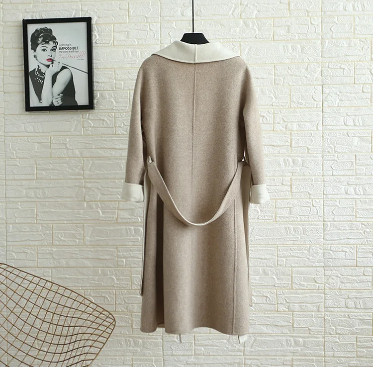 GRUIICEEN осеннее шерстяное Женское пальто с поясом тонкое длинное открытой стежкой