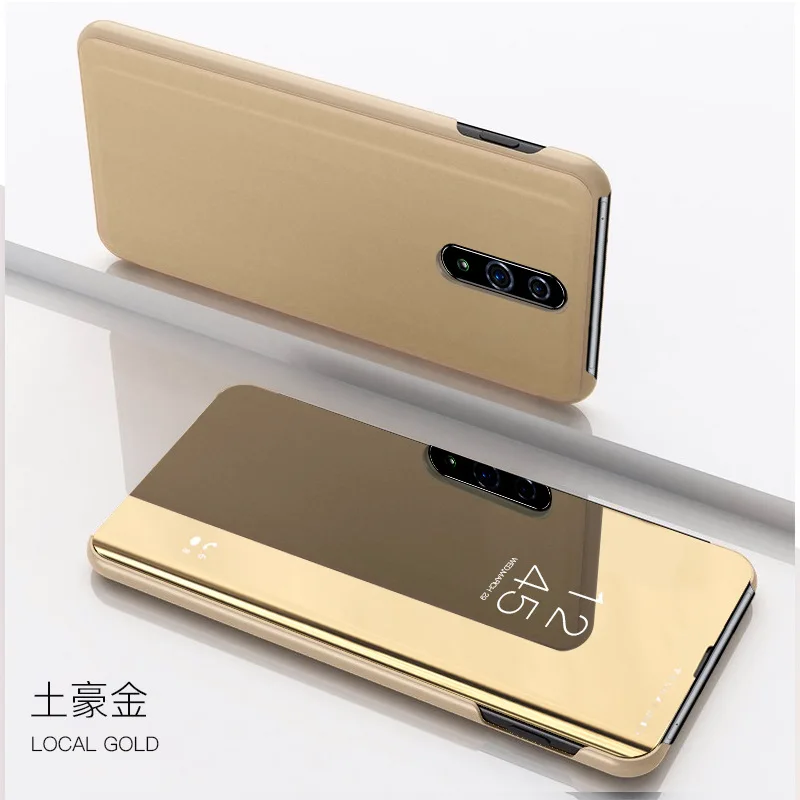 Золотой Роскошный прозрачный зеркальный умный чехол для телефона Oppo Reno, кожаный флип-чехол для Oppo Reno F11 Pro, кожаный чехол с подставкой - Цвет: Золотой