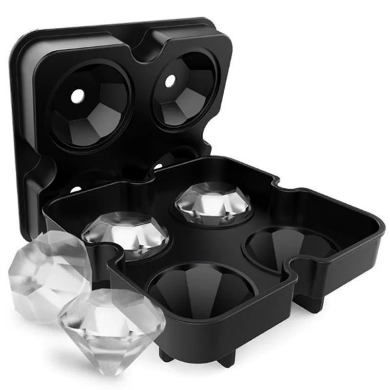 Black Diamomd 4 полости Алмазная форма 3D ледяной куб плесень производитель бар вечерние силиконовые лотки коктейль ледяной шар для виски Шоколадный Плесень Для вечерние бар - Цвет: Black Diamomd