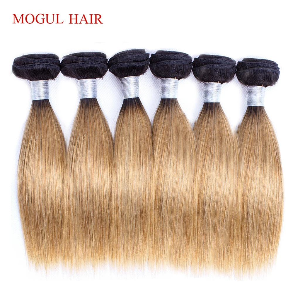 MOGUL волосы 4/6 пряди 50 г/шт. 10-16 дюймов 1B 27 темный корень медовый блонд Омбре перуанские прямые не Реми человеческие волосы