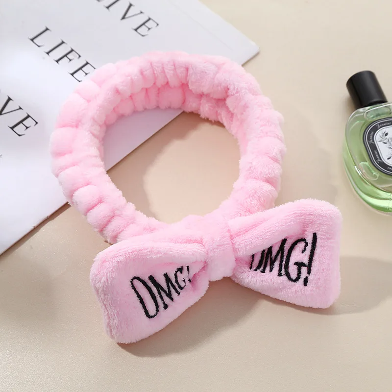 Pink Мягкие бантики из кораллового флиса с надписью «OMG» для женщин и девочек, милые повязки для волос, повязки для волос, головные уборы, аксессуары для волос, новинка - Цвет: Pink
