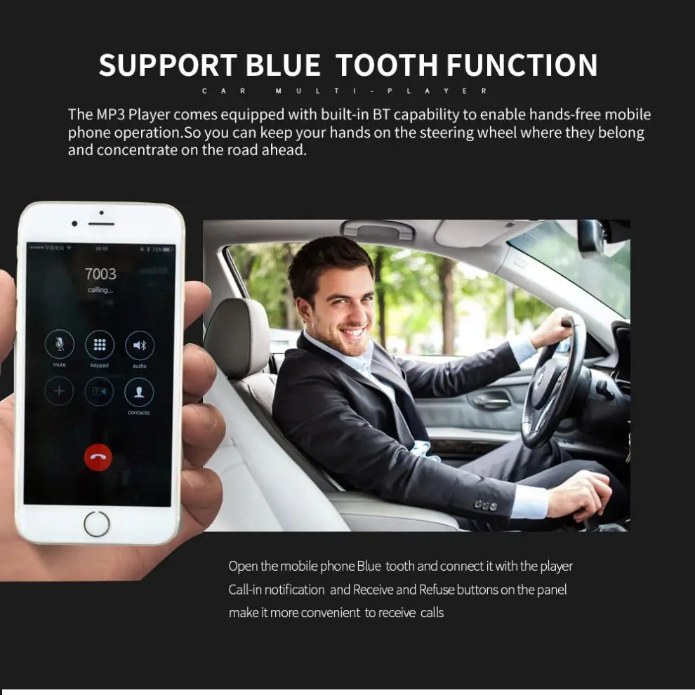 12V 1 DIN In-Dash Bluetooth 7 цветной светильник Стерео FM радио MP3 аудио плеер Поддержка