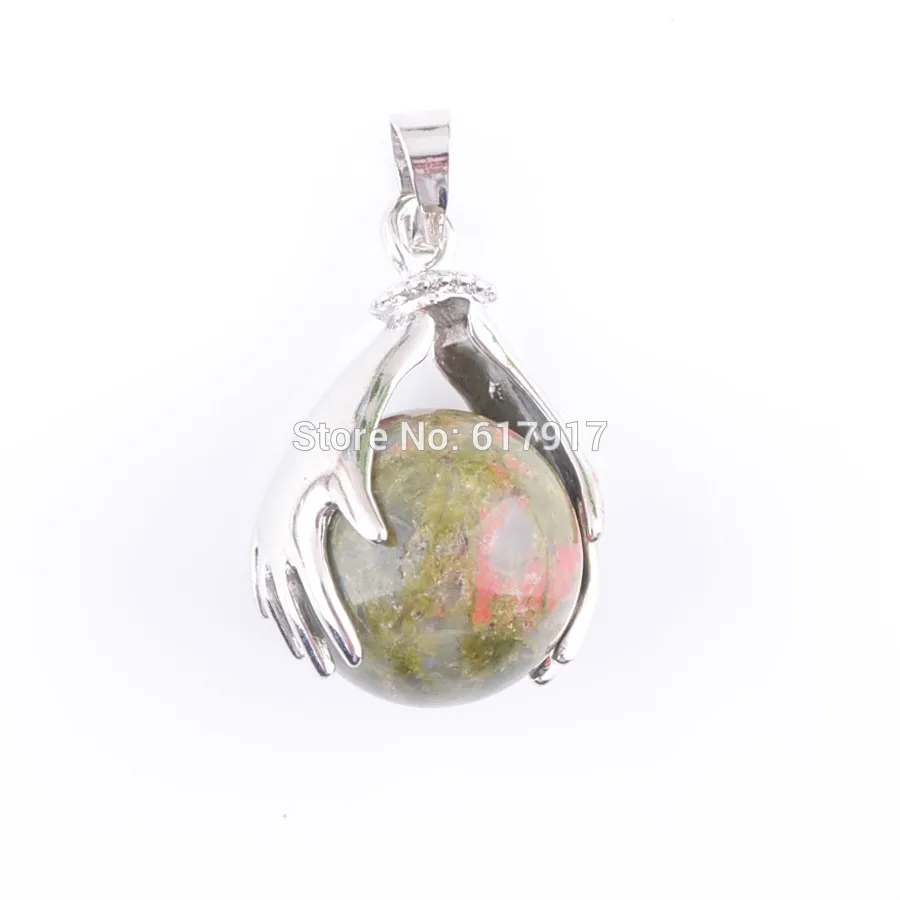 Unakite Jasper N3153 RONGZUAN натуральный Лазурит аметисты Роза кварца круглый шар камень шарик обе подвески в форме рук Рейки Чакра Ювелирные изделия 1 шт. TBN312 - Окраска металла: Unakite Jasper N3153