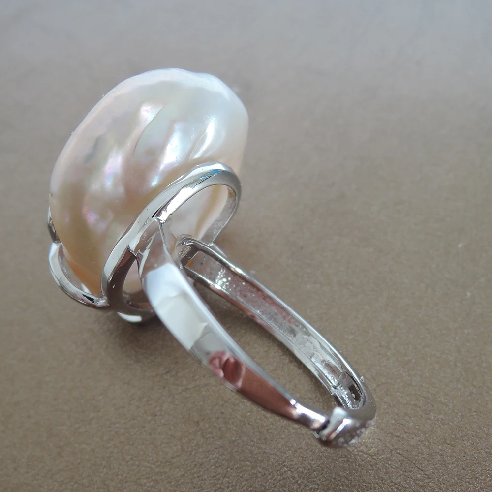100% NATURE FRESHWATER PEARL RING big coin shape baroque pearl ring .20 mm | Rings