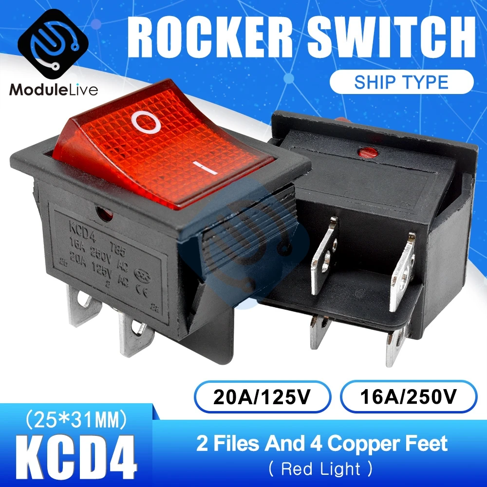 KCD4 клавишный выключатель питания сенсорный переключатель ВКЛ./ВЫКЛ. 2 положения 4