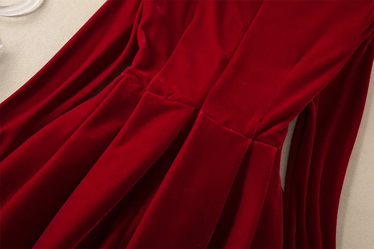 XF 1221-13 Q высококачественное весеннее модное подиумное винтажное женское платье с круглым вырезом и длинным рукавом+ пояс Золотое бархатное тонкое красное/черное платье