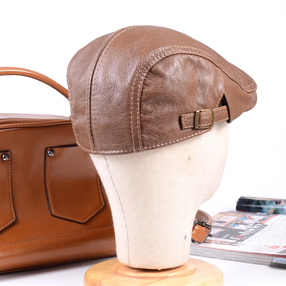Женская Мужская натуральная кожа Регулируемая воловья Casquette Amy берет с пуговицей Кепка плоская кепка шапки/кепки s