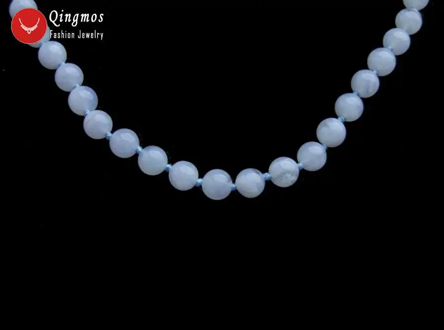 Женские кружевные Агаты Qingmos модные синие 6 мм круглые натуральные ожерелье