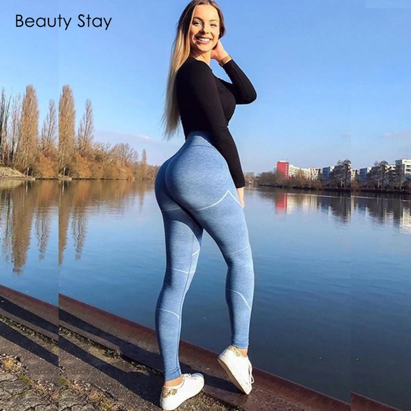 BeatutyStay женские леггинсы в полоску с принтом однотонные высокой талией легкие