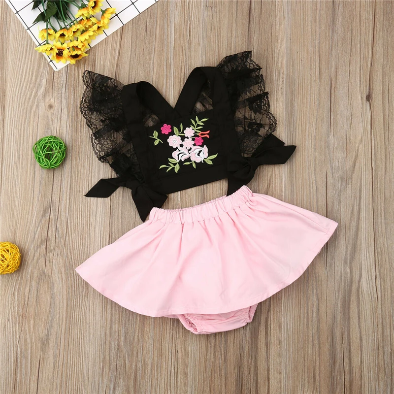 Милые комплекты одежды для маленьких девочек кружевные топы с открытой спиной и