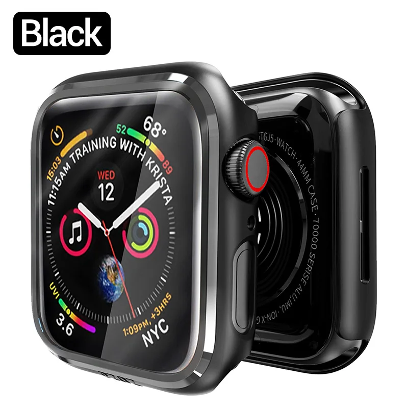 black PZOZ для apple watch 4 5 Чехол для часов 40 мм 44 мм чехол для apple watch 1 2 3 защитный чехол 38 мм 42 мм Защитная пленка для экрана - Цвет: black