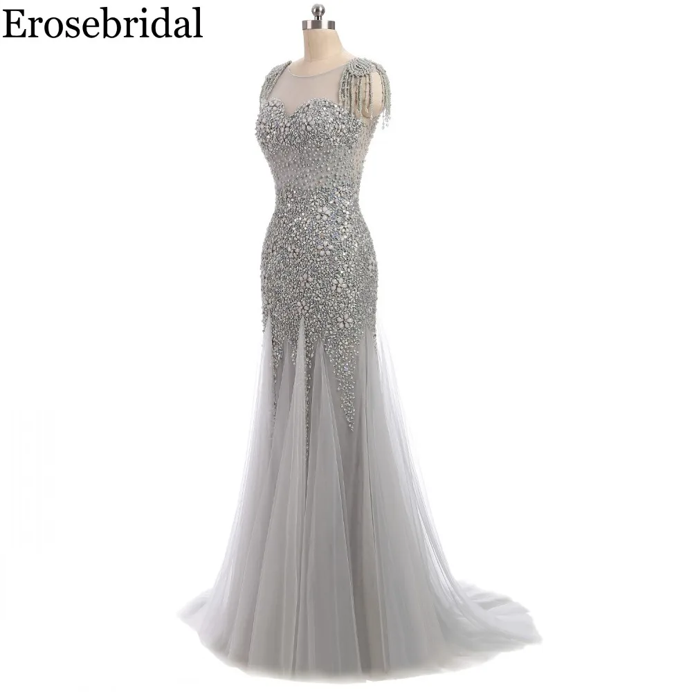 Женское вечернее платье Русалка Erosebridal серое Элегантное Длинное Платье с