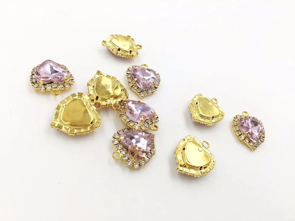 Бесплатная доставка 12 мм розовое сердце форма Золотое основание одинарная петля