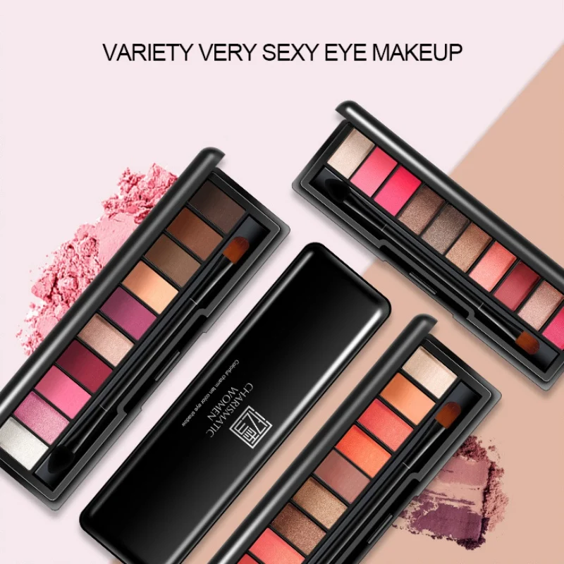 Палитра теней для век 10 цветов блестящие мерцающие интенсивные Кристальные