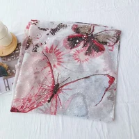 Womens Fashion Scarf Hot Silver Butterfly Pattern Cotton and Linen Scarf Thin Travel Sunscreen Shawl Beach Towel