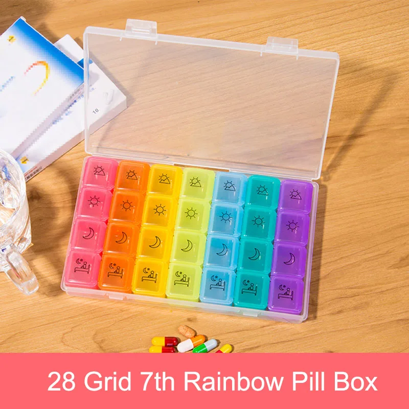 

Pill Storage Box Medicine Case 7 Day Organizer 28 Compartments 4 Times Container SDFA88