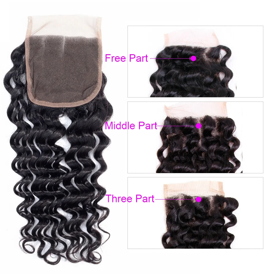 ZQ волосы глубокие волны пучки с закрытием человеческих волос индийские 3 4 не