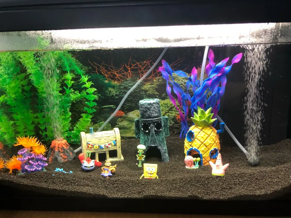 Маленький аквариум SpongeBob украшение дом в форме ананаса сквидворд Пасхальный остров аквариум для рыб мультяшное украшение для детей