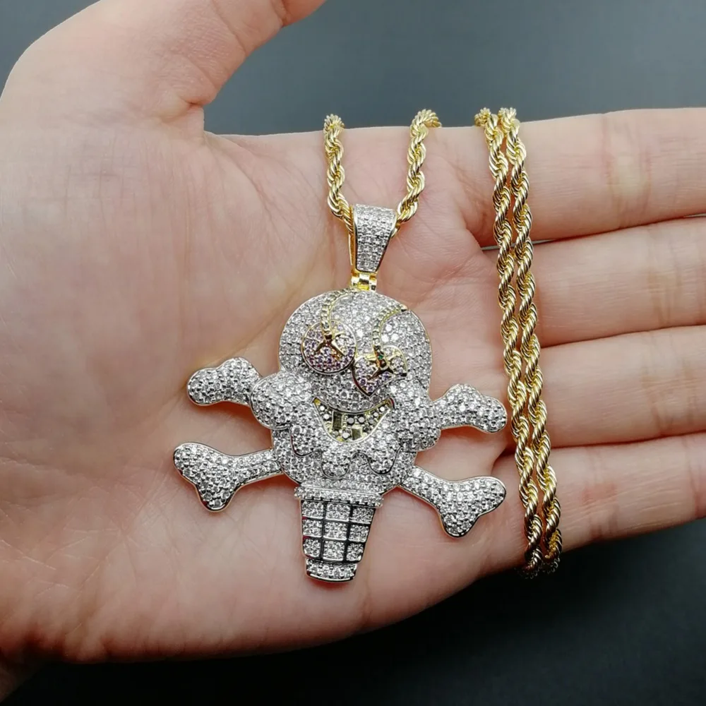 Хип-хоп мультфильм Iced Out Corsair кулон в форме Черепа скелета кубический циркон мороженое пират ожерелье CN062