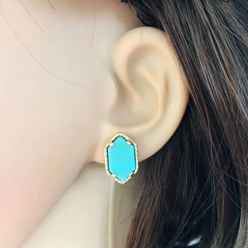 10 видов цветов Drusy Druzy серьги гвоздики из шестигранной смолы калаллейт Howlite камень