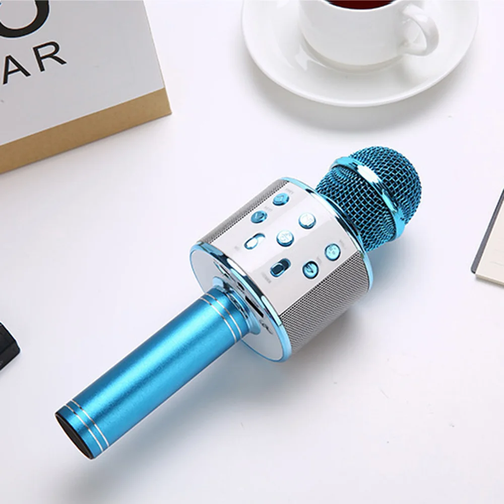 Spash WS858 ручной микрофон беспроводной Bluetooth караоке KTV микрофон динамик музыкальный плеер для вокала, с рекордером профессиональный микрофон - Цвет: Синий