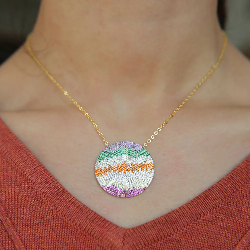 

Трендовая латунная цепочка с тонкими звеньями, разноцветная круглая подвеска с фианитами, модное дизайнерское Ювелирное Украшение, циркон...