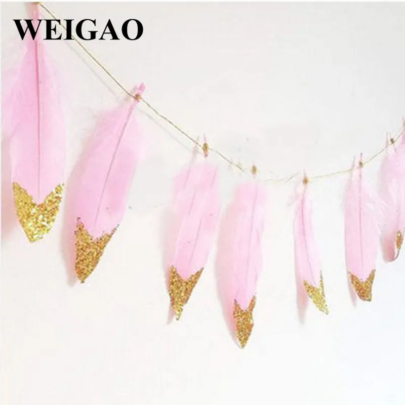 WEIGAO 13 шт./компл. 2 м белые/розовые перьевые вставки с золотыми сухие блестки гирлянды баннер для свадебного оформления украшения комнаты для девочек
