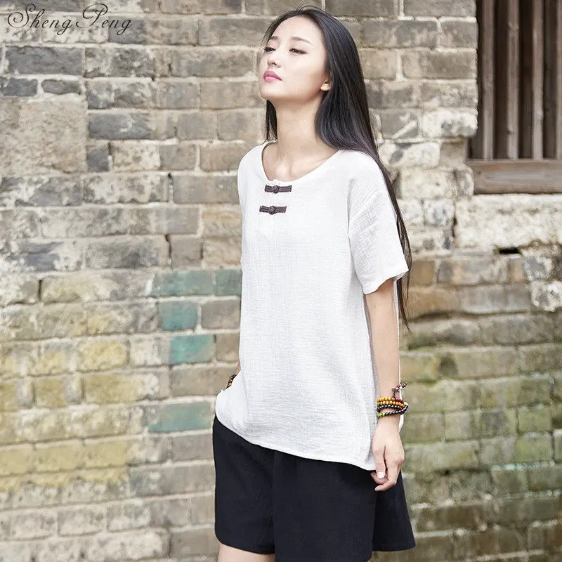 Традиционная китайская блузка рубашка топы для женщин воротник стойка Восточная