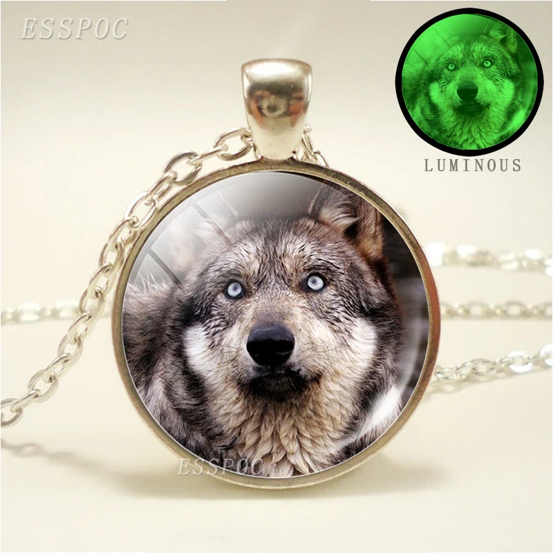 Светящиеся ожерелья Full Moon and Wolf модные стеклянные купольные крутые мужские и