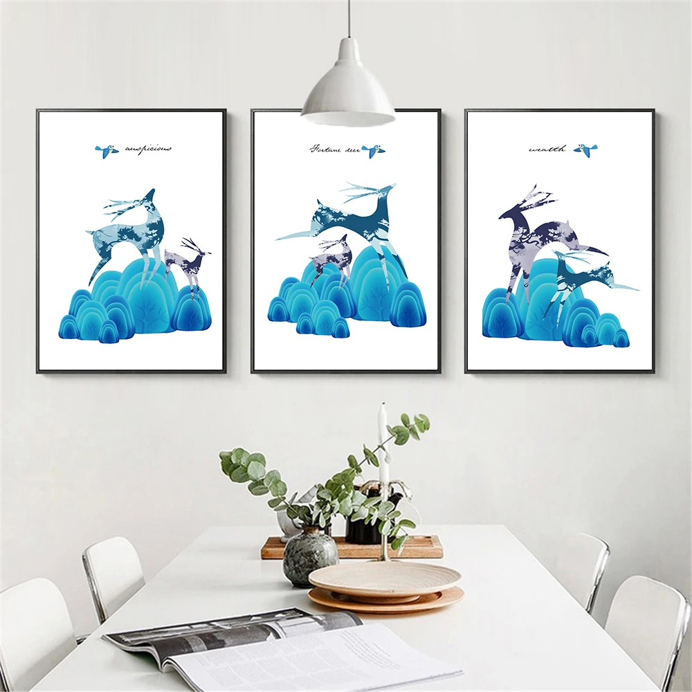 Печатные изображения в скандинавском стиле абстрактная Гора пик олень птица