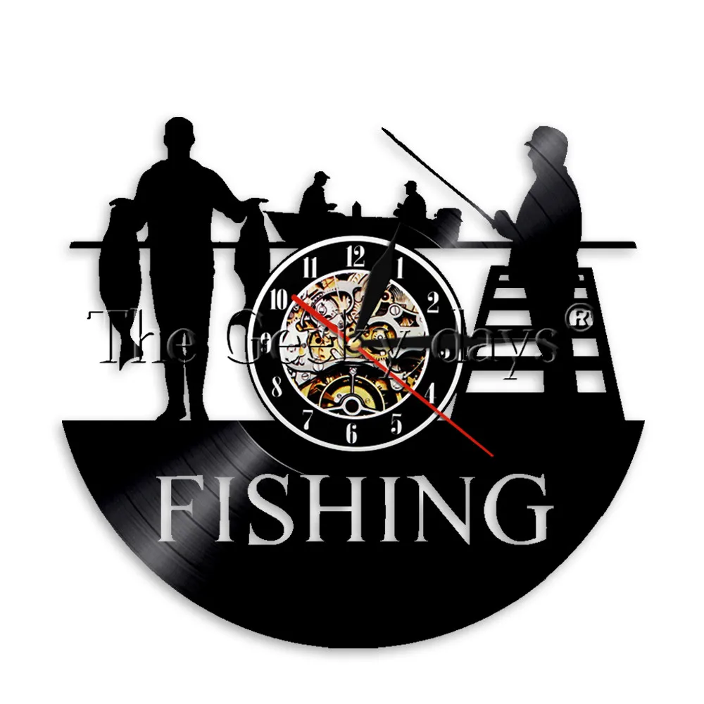 Настенные часы Go Fishing винтажные настенные украшения для дома с виниловой