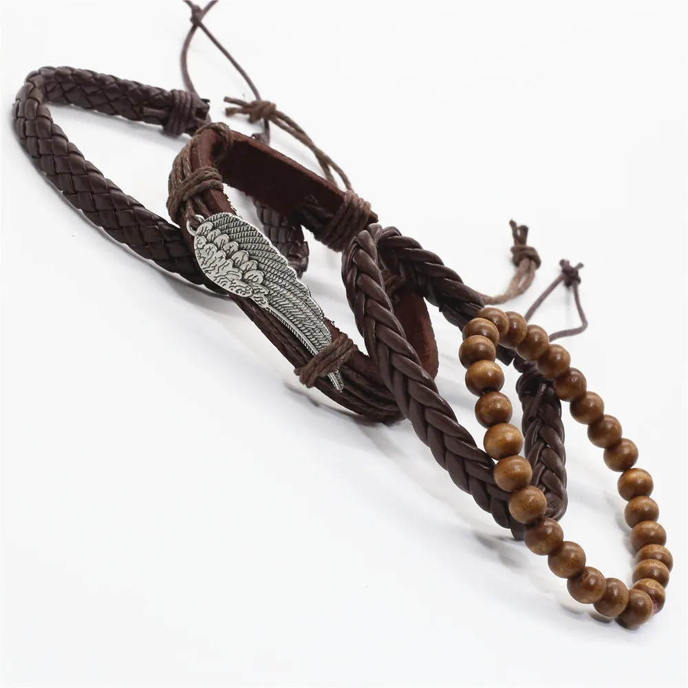 Модные Винтажные кожаные мужские и женские браслеты 4 шт./компл. с подвесками в