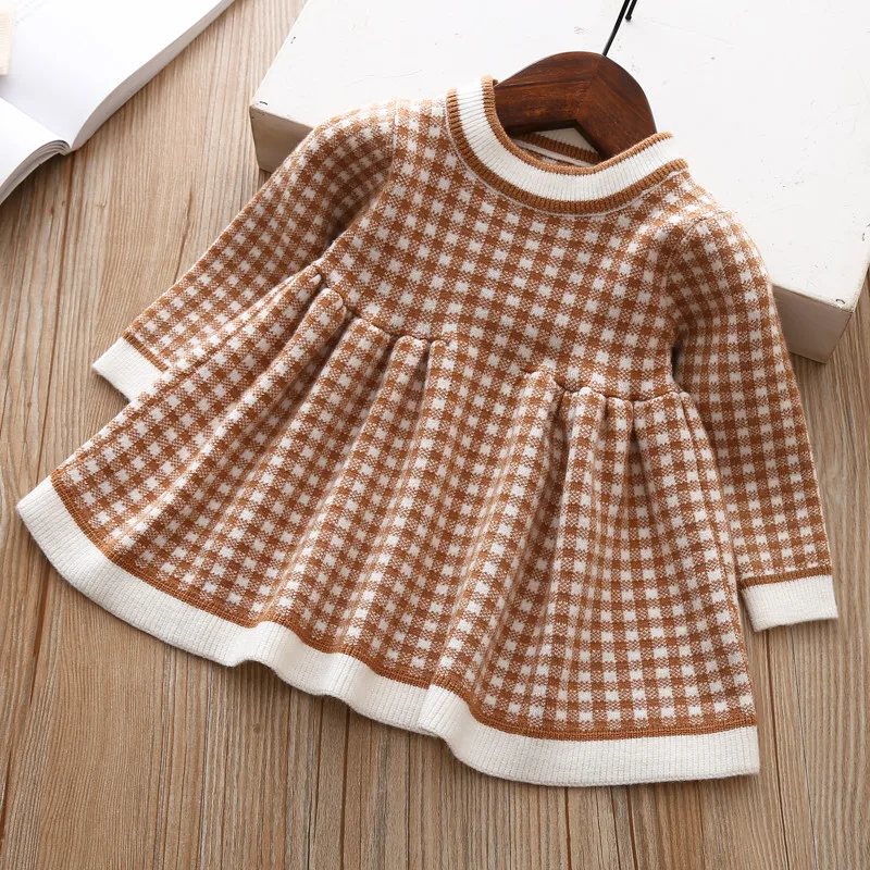 Girls Plaid Sweater Dress 2020 autumn winter children Toddler baby clothes dress for girl Kids princess party Christmas Dresses | Детская