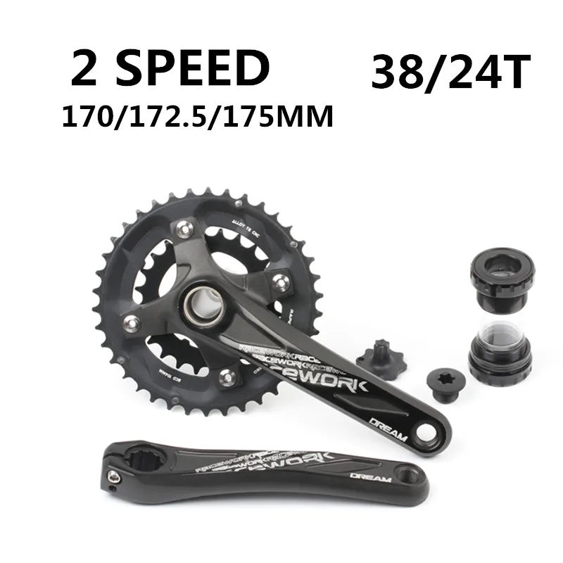 Велосипедные шатуны 2 скорости 38T 24T пластина 104BCD MTB велосипед кривошипный алюминиевый сплав с нижними аксессуарами 170 мм 172,5 мм 175 мм