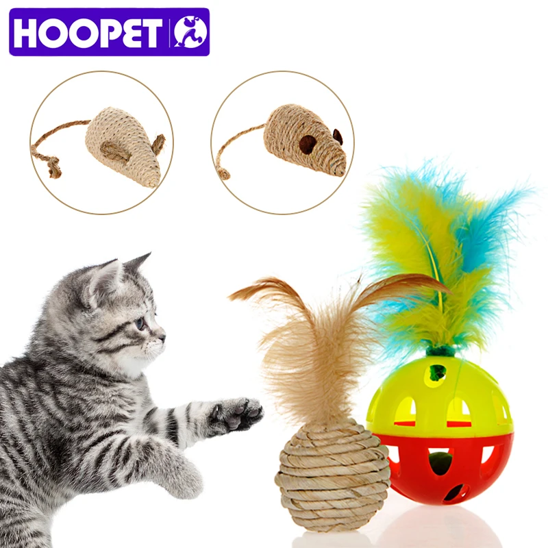 HOOPET Pet Puppy Собака Кошка играя льняная мышь Милая забавная интерактивная игрушка льняной и полый пластиковый Мячик с пером