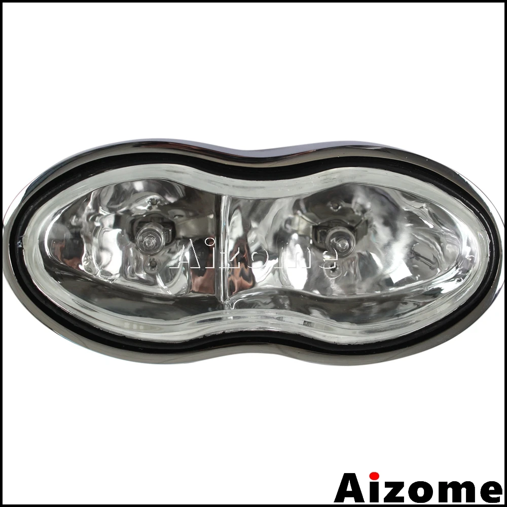 

Motorcycle Oval Headlight Custom Streetfighter Twin Headlight H3 55W For Harley Cafe Racer Double Wave Headlight