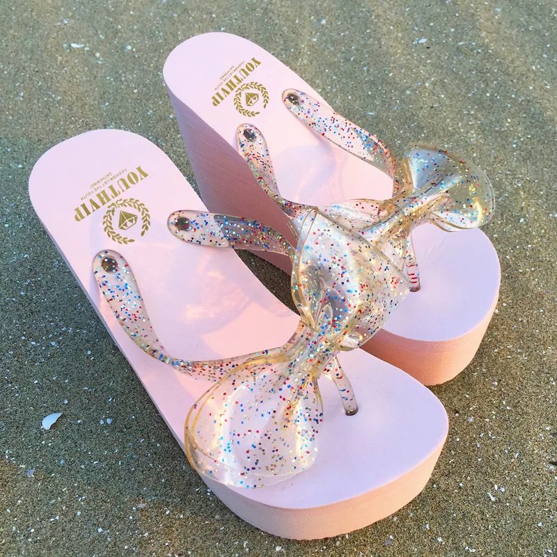 Женские тапочки на высоком каблуке аппликация бант Новое поступление 2017 года |