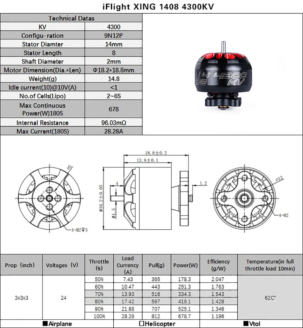 4 шт. iFlight XING 1408 4300KV бесщеточный двигатель 2-4S для FPV RC Дрон часть Z514