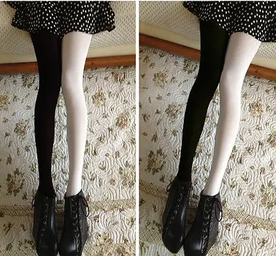 Женские лоскутные колготки эластичные однотонные двух цветов|pantyhose stockings|footed