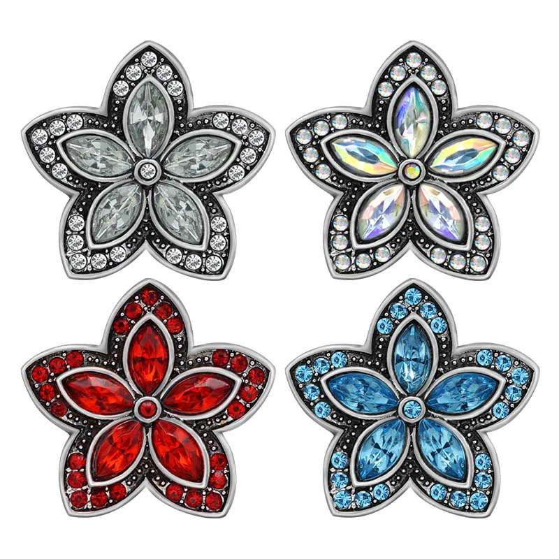 KZ3401 новые красивые сверкающие стразы цветы кристалл 18 мм кнопки Подходит для 18 мм ожерелье ювелирные изделия оптовая продажа женский подарок