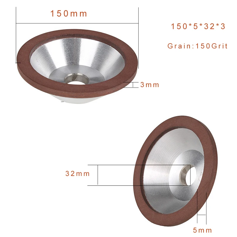 150x5x32x3 150 Grit 1 шт алмазное шлифовальное манжета колеса Точилка круг Грит 150 120 240 320 для Вольфрам Сталь фреза точилка для инструментов шлифовальные станки - Наружный диаметр: 150x5x32x3 150 Grit