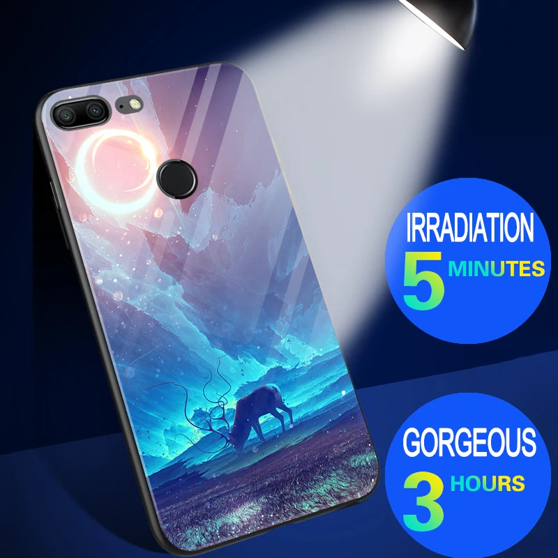 Светящийся чехол для телефона s для huawei Honor 8 Pro 9 9i 10 lite, стеклянный блестящий чехол для Honor V8 V9 V10