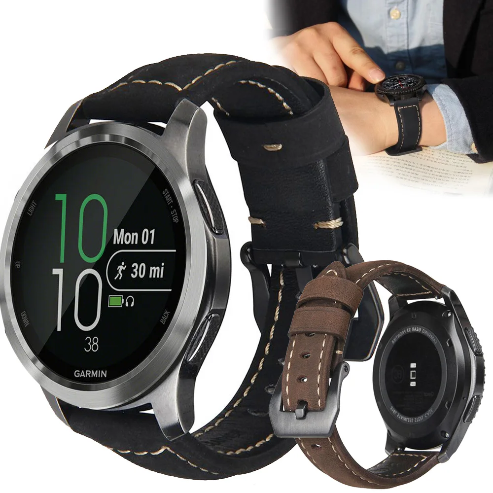 Ремешок из натуральной кожи для смарт-часов Garmin Forerunner 645 / Vivomove HR /Vivoactive 3 | Наручные