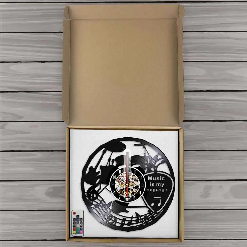 Музыкальная группа гитарные барабаны Дизайн Виниловая запись настенные часы