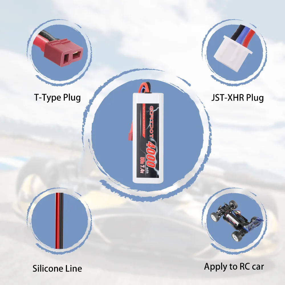 2 шт. аккумулятор GARTPOT Lipo 4000 мАч 7 4 В автомобильная батарея RC 2S 50C с разъемом Deans для